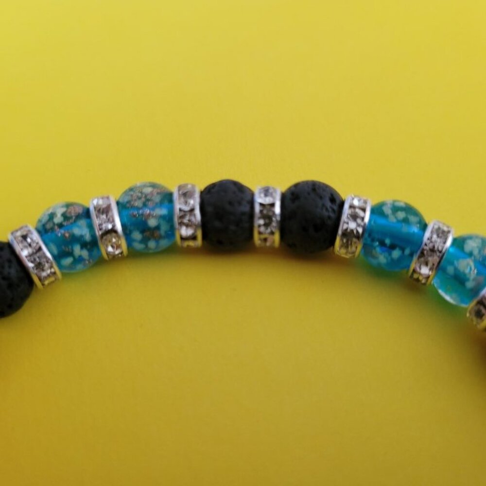 New! Glow In The Dark Stretch Bracelet. Lava Rock & Blue Firefly Glass! Stunning - Picture 5 of 5